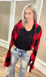 Red Buffalo Checked Poncho with Pockets