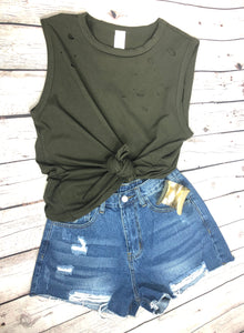Laser Cut Tank in Olive - The Barron Boutique