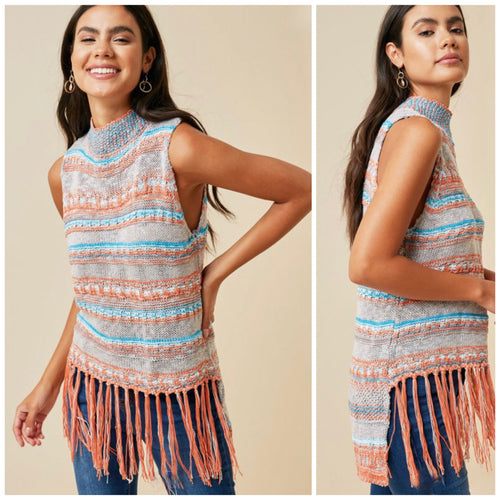 Modern Cowgirl High Neck Fringe Sweater