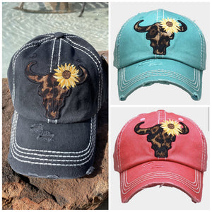 Steer Head & Sunflower Cap (Multiple Colors)