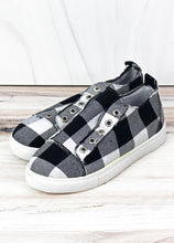 Load image into Gallery viewer, Black &amp; White Checked Slip On Sneakers