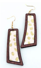 Load image into Gallery viewer, Wood Framed Gold Cheetah Curved Bar Earrings