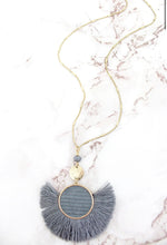 Load image into Gallery viewer, Gray Fringed Velvet Disk Fan Necklace