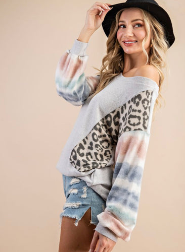 Tie Dye & Leopard Sweater - The Barron Boutique