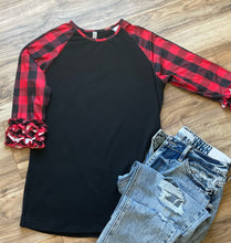 Load image into Gallery viewer, Buffalo Plaid &amp; Ruffled Sleeves Top