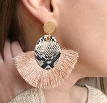 Load image into Gallery viewer, Snake Skin Fan Tassel Earrings - The Barron Boutique