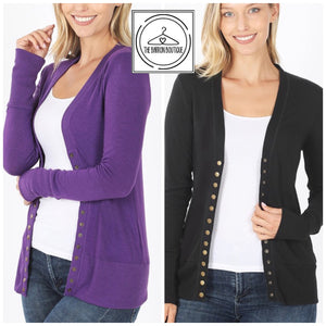 Snap Button Sweater Cardigan (Black or Purple) - The Barron Boutique
