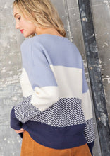 Load image into Gallery viewer, Striped V-Neck Sweater in Blue - The Barron Boutique