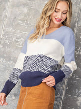 Load image into Gallery viewer, Striped V-Neck Sweater in Blue - The Barron Boutique