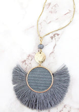 Load image into Gallery viewer, Gray Fringed Velvet Disk Fan Necklace