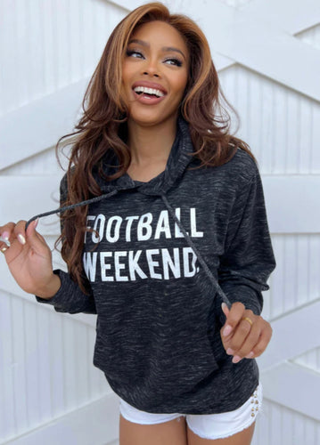 Football Weekend Marled Black Kangaroo Pocket Hoodie