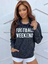 Load image into Gallery viewer, Football Weekend Marled Black Kangaroo Pocket Hoodie