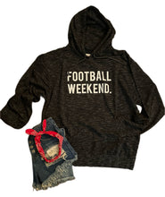 Load image into Gallery viewer, Football Weekend Marled Black Kangaroo Pocket Hoodie