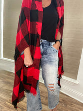 Load image into Gallery viewer, Red Buffalo Checked Poncho with Pockets