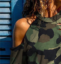 Load image into Gallery viewer, Cold Shoulder Camo Top