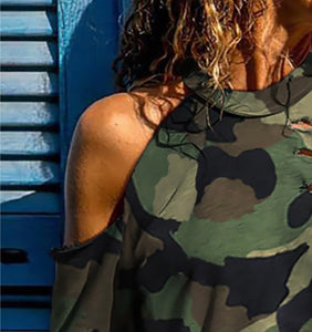 Cold Shoulder Camo Top