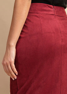 Front Slit Corduroy Midi Skirt