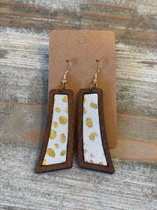 Wood Framed Gold Cheetah Curved Bar Earrings