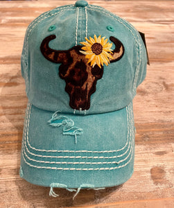 Steer Head & Sunflower Cap (Multiple Colors)