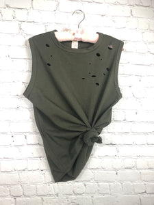 Laser Cut Tank in Olive - The Barron Boutique