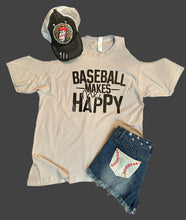 Load image into Gallery viewer, Cold Shoulder Baseball Makes Me Happy T-Shirt