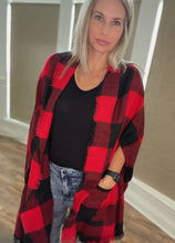 Load image into Gallery viewer, Red Buffalo Checked Poncho with Pockets