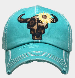 Steer Head & Sunflower Cap (Multiple Colors)