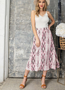 Mauve Snake Print Midi Skirt