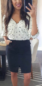 Cindy in Ivory Blouse - The Barron Boutique