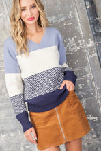 Load image into Gallery viewer, Striped V-Neck Sweater in Blue - The Barron Boutique