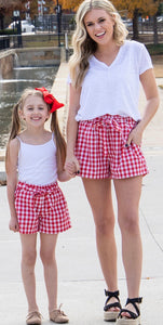 Picnic Gingham Ruffle Shorts (Navy & Red) - The Barron Boutique