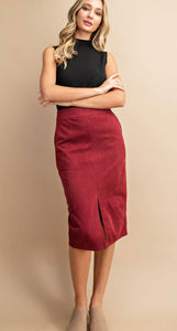 Front Slit Corduroy Midi Skirt