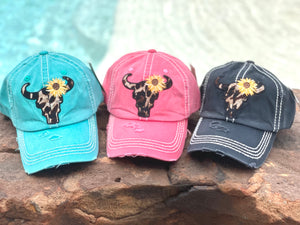 Steer Head & Sunflower Cap (Multiple Colors)