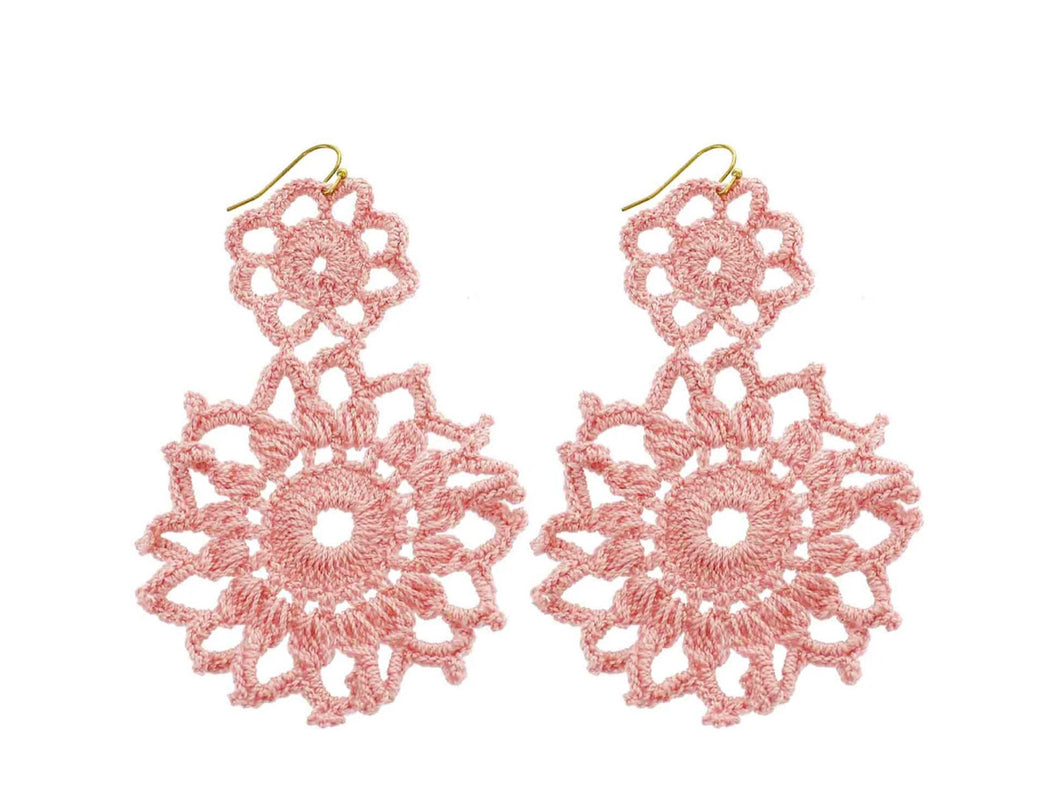 Hand Crochet Double Flower Earrings - The Barron Boutique