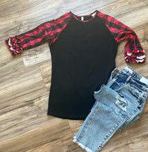 Load image into Gallery viewer, Buffalo Plaid &amp; Ruffled Sleeves Top