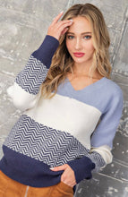 Load image into Gallery viewer, Striped V-Neck Sweater in Blue - The Barron Boutique