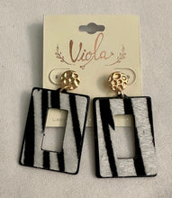 Load image into Gallery viewer, Goldtone and Zebra Open Rectangle Earrings