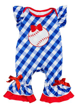 Load image into Gallery viewer, Little Girls Baseball Checkered Romper