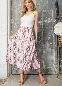 Mauve Snake Print Midi Skirt